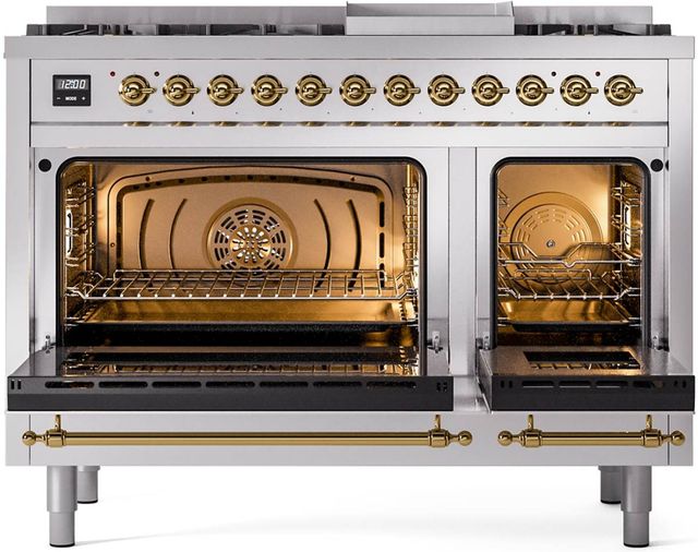 Ilve® Nostalgie II Series 48" Stainless Steel Pro Style Dual Fuel Range-1
