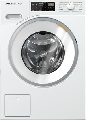 Front view of the Miele WWB020 WCS 23.5" Lotus White Front Load Washer