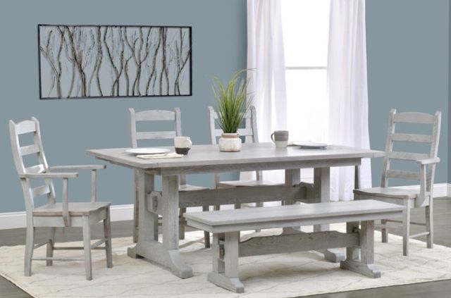 Urban Collections by Yutzy Woodworking Mission Trestle Sea Glass/Retreat White Oak 42”x78" Dining Table with 2 Leaves-1