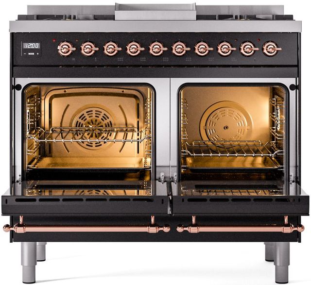 Ilve® Nostalgie II Series 40" Glossy Black Pro Style Dual Fuel Range-1