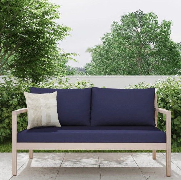 Linon Svana Navy/White Wash Fabric/Wood Outdoor Loveseat-1