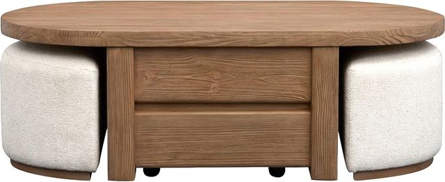 Magnussen Home® Hayden Golden Oat Lift Top Storage Cocktail Table with Casters and 2 Upholstered Stools-2