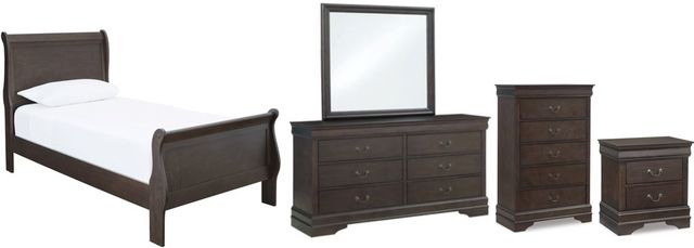 Signature Design by Ashley® Leewarden 5-Piece Dark Brown Twin Sleigh Bed Set-0