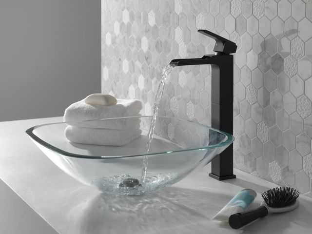 Delta Ara® Matte Black Single Handle Vessel Channel Bathroom Faucet-2