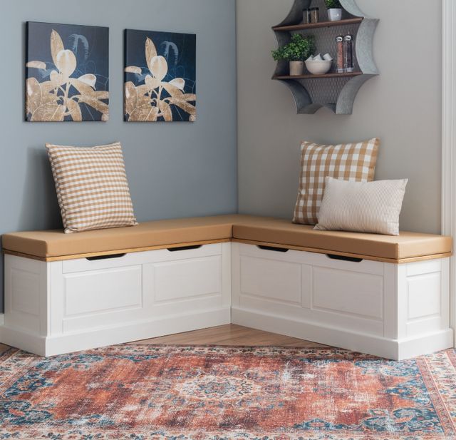 Linon Norah 2-Piece Beige/Natural White Backless Corner Nook with Cushion Set-1