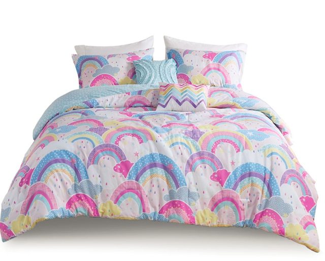 Olliix by Urban Habitat Kids Emily Multi Twin Cotton Printed Rainbow Cotton Reversible Comforter Set-2