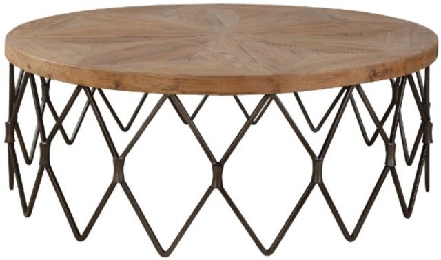 Uttermost® Chain Reaction Brown Coffee Table with Aged Iron Base-0