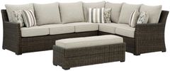 Signature Design by Ashley® Brook Ranch 3-Piece Beige/Brown Outdoor Fabric/Wicker Sofa Sectional and Bench