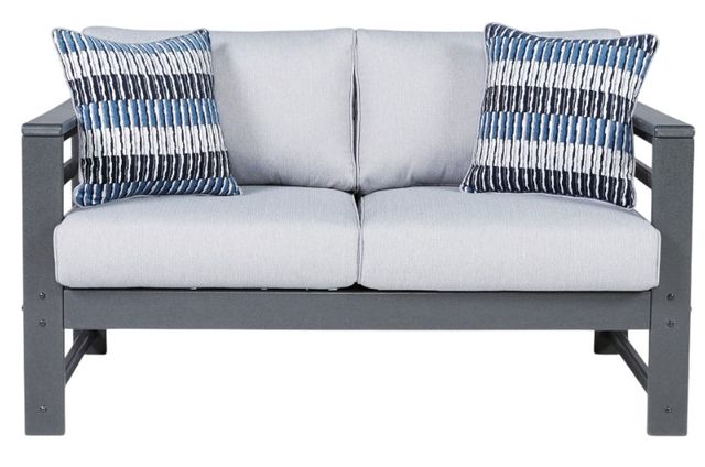 Signature Design by Ashley® Amora Charcoal Gray Fabric/Steel Outdoor Loveseat-1