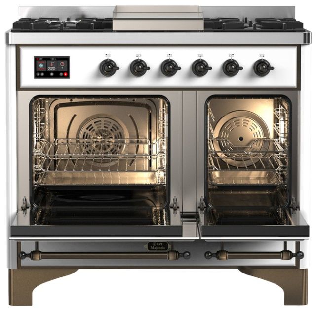 Ilve® Majestic III 40" White Pro Style Dual Fuel Natural Gas Range with Triple Glass Door and Burnished Trim-1