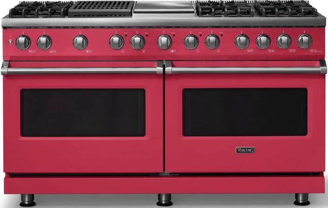 Viking® 5 Series 60" Valentine Pro Style Dual Fuel (NG) Range with Polished Chrome Trim-0