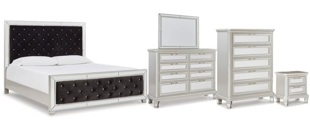 Signature Design by Ashley® Lindenfield 5-Piece Black/Silver King Upholstered Panel Bed Set-0