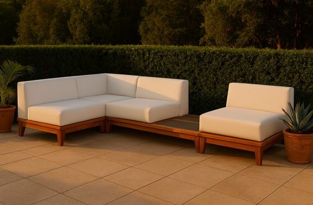 Meridian Furniture Rio 4-Piece Brown/Off-White Acacia/Fabric Outdoor Patio Modular Sectional-3