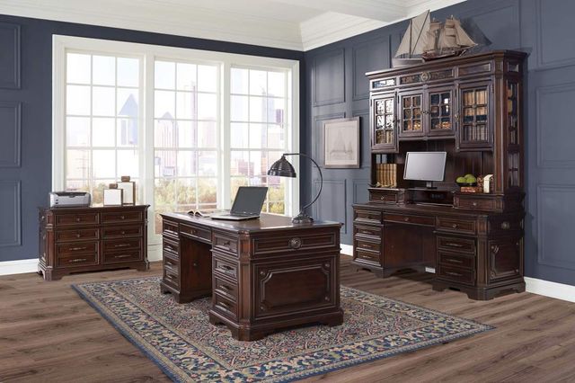 Aspenhome® Sheffield Warm Rubbed Brown 75" Credenza Desk with sliding top & storage-3