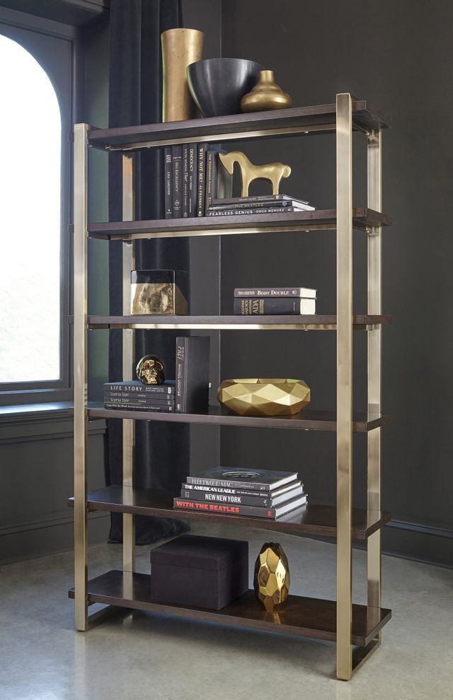 Coaster® Seymour Walnut And Rose Brass Bookcase-3