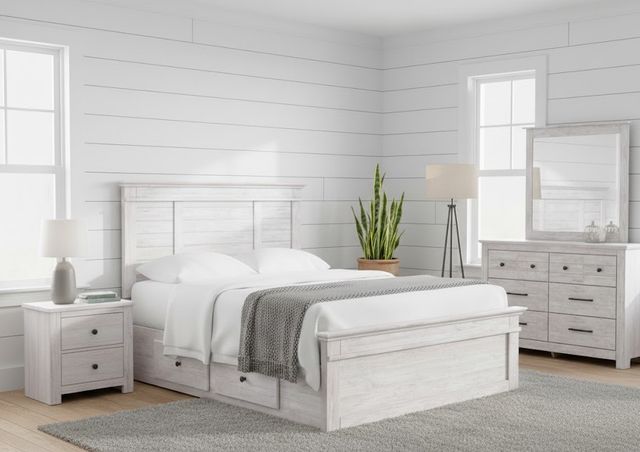 Signature Design by Ashley® Fenderport Whitewash Queen 4-Drawer Panel Bed-1