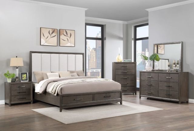 New Classic® Home Furnishings Landon Walnut Eastern King Upholstered Platform Storage Bed-1