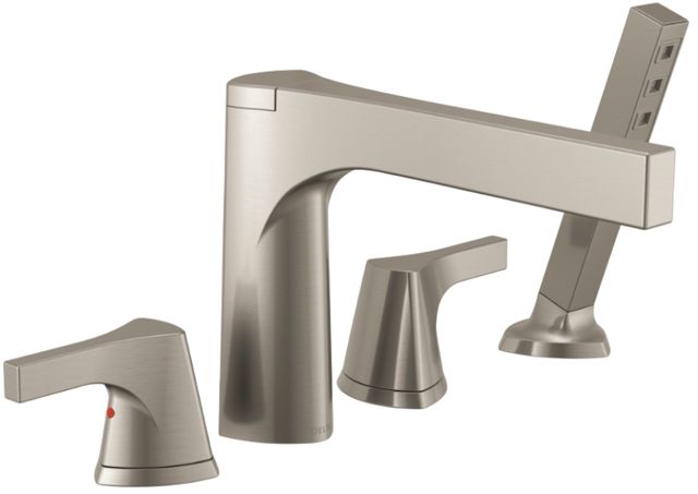 Delta Zura® Stainless 4-Hole Roman Tub with Handshower Trim-0