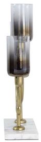 A & B Home Percy Black/Gold/White Glass and Aluminum Candle Holder-2