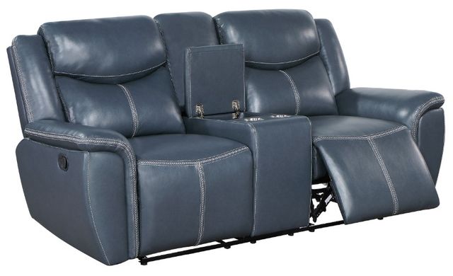 Coaster® Sloane Blue Manual Reclining Loveseat with Console-1