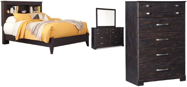 Signature Design by Ashley® Reylow 4-Piece Dark Brown Queen Bookcase Bed Set-0