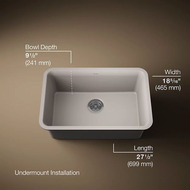 KOHLER® Cairn® Matte Taupe 28" Undermount Single-Bowl Kitchen Sink-2