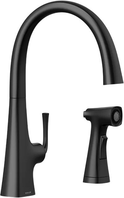 KOHLER® Graze® Matte Black Single-Handle Kitchen Sink Faucet with 2-Function Side Sprayer-0