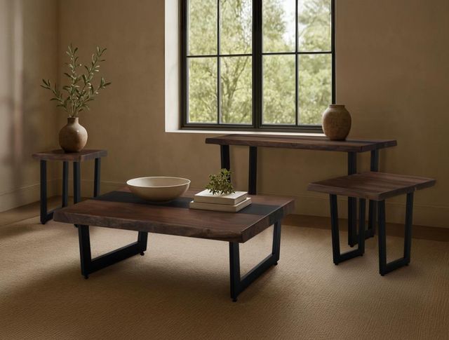 International Furniture Direct Riverwood Brown End Table with Black Base-1