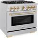 ZLINE Select Autograph Edition 36" Satin Stainless Steel Convection Pro Style Gas Range with Polished Gold Accents-2