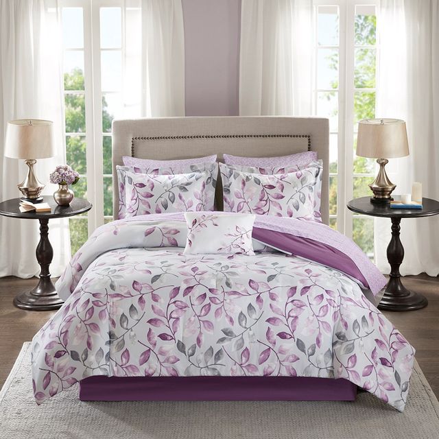 Olliix by Madison Park Essentials Lafael Purple Queen Complete Comforter and Cotton Sheet Set-1