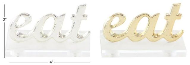 Deco Marche 2-Piece Gold/Silver Metal Eat Decorative Sign with Clear BaseSet-2