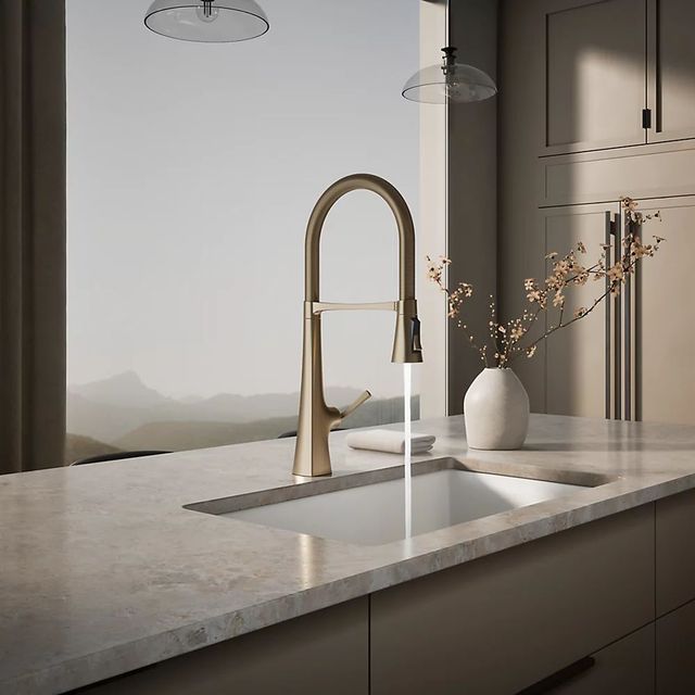 KOHLER® Graze® Vibrant Brushed Bronze 24" Semi-Professional Kitchen Sink Faucet with 3-Function Sprayhead-3