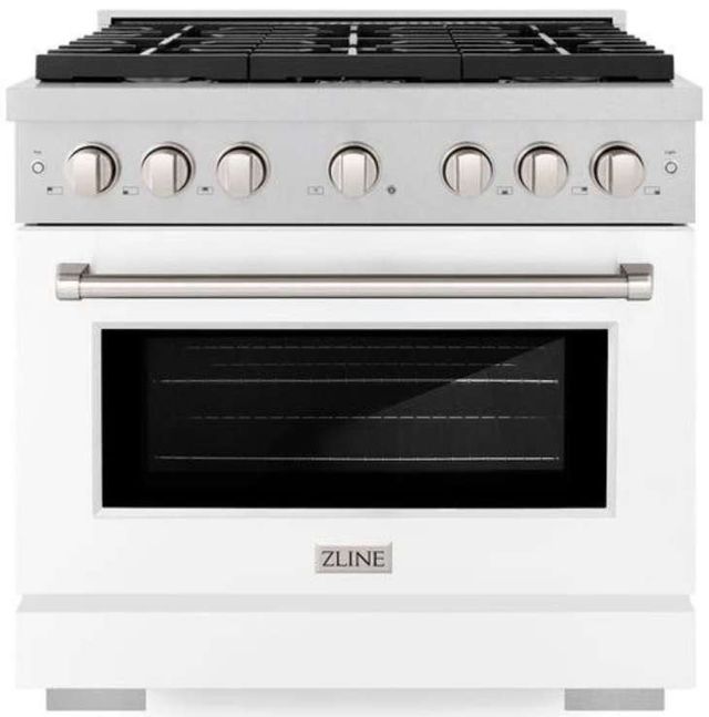 ZLINE 36" Satin Stainless Steel Pro Style Gas Range with White Matte Door-0
