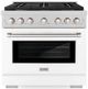 ZLINE 36" Satin Stainless Steel Pro Style Gas Range with White Matte Door-0