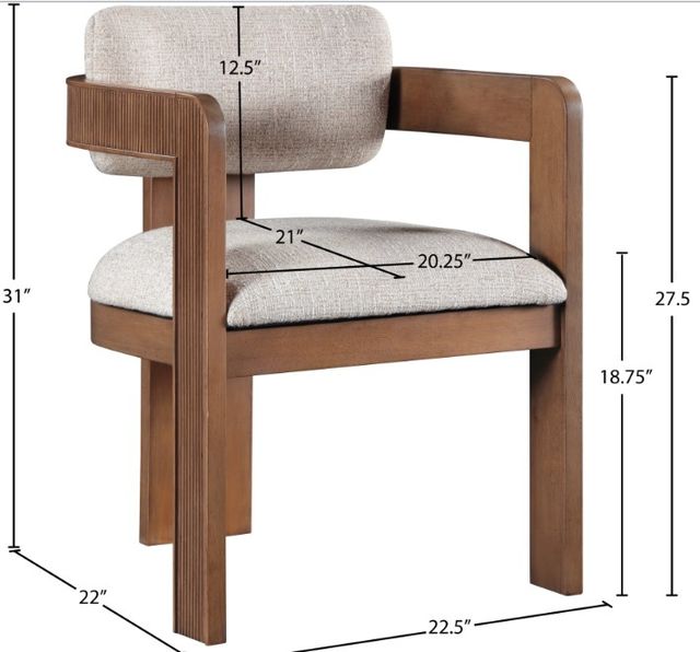 Meridian Furniture Sacha Beige/Walnut Linen Textured Upholstered Dining Chair-2