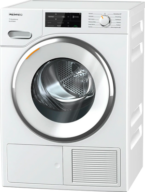 Front view of the Miele T1 4.0 Cu. Ft. White Edition Lotus White Ventless Dryer