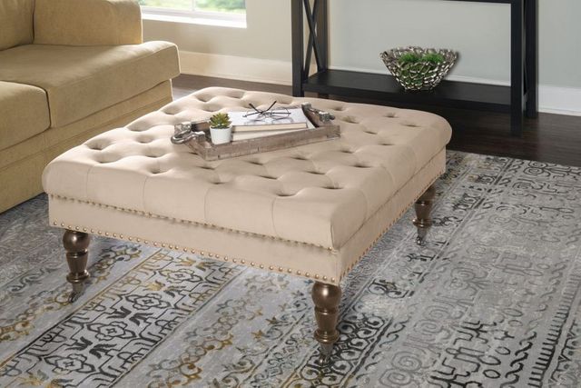 Linon Isabelle Dark Walnut/Tan Ottoman-4