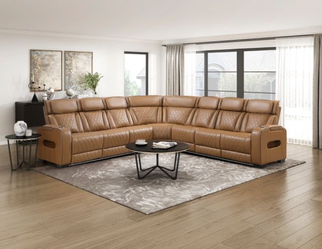 Homelegance® Fairway 3-Piece Brown Power Reclining Sectional with Center Drop-Down Cup Holders-1