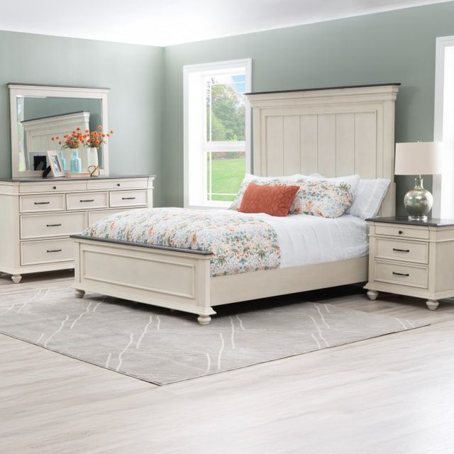 Powell® Carrington 4-Piece Antique White/Dark Brown Queen Panel Bedroom Set-1