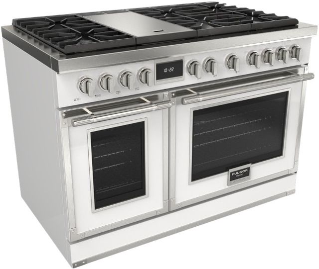 Fulgor Milano® Evoque 400 Series 48” Matte White Pro Style Dual Fuel Range with Chrome Trim-0