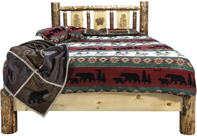 Montana Woodworks® Glacier Country Stained and Lacquered Twin Platform Bed with Laser Engraved Pine Tree Design-1