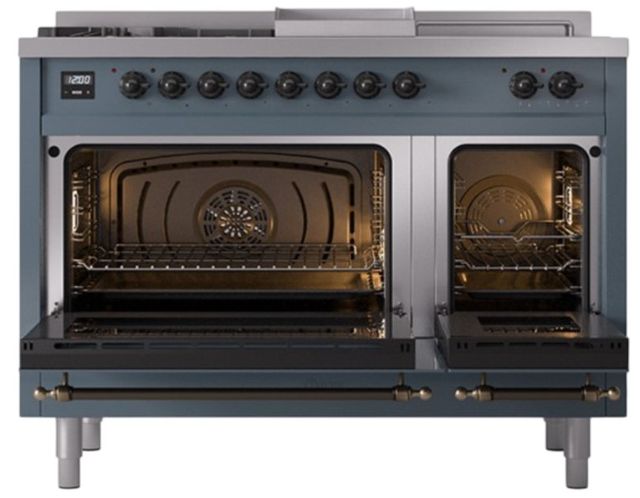 Ilve® Nostalgie II Noblesse 48'' Blue Gray Pro Style Dual Fuel Range with Burnished Trim-1