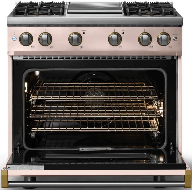 Viking® 5 Series 36" Blush Pro Style Gas (NG) Range with Brushed Brass Trim-1