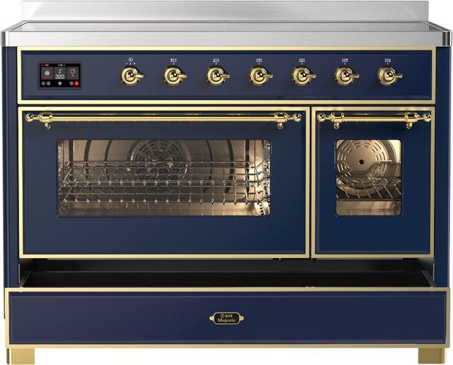 Ilve® Majestic III 48" Midnight Blue Pro Style Induction Range with Triple Glass Door and Brass Trim-2