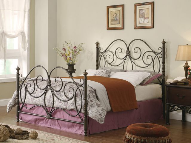 Coaster® London Dark Bronze Queen Metal Scroll Bed-1