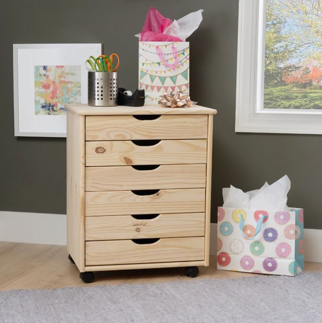 Linon Rudy Unfinished Wide Rolling Storage Cart-1