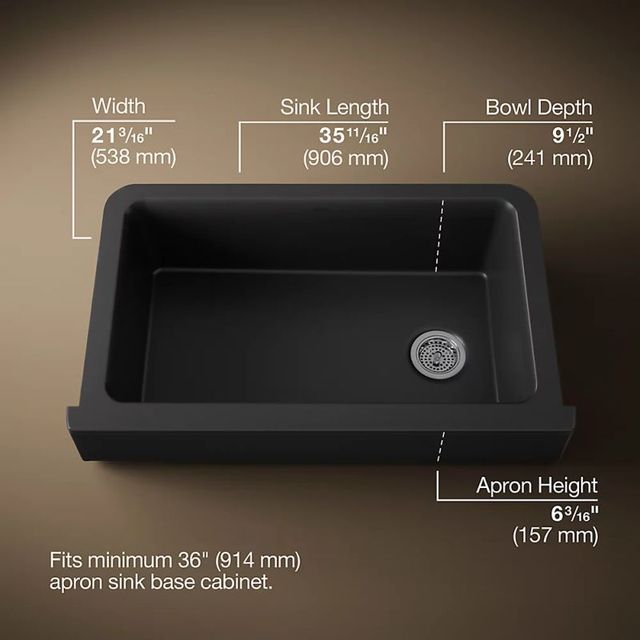 KOHLER® Cairn® Matte Black Undermount Single-Bowl Farmhouse Kitchen Sink-2