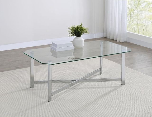 Coaster® Cronin Square Tempered Glass Top Coffee Table with Chrome Base-1