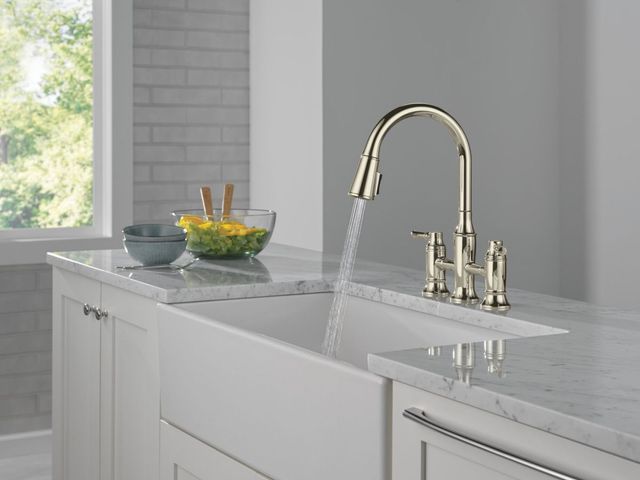 Delta Renaldi® Lumicoat® Polished Nickel Two Handle Bridge Kitchen Faucet-2