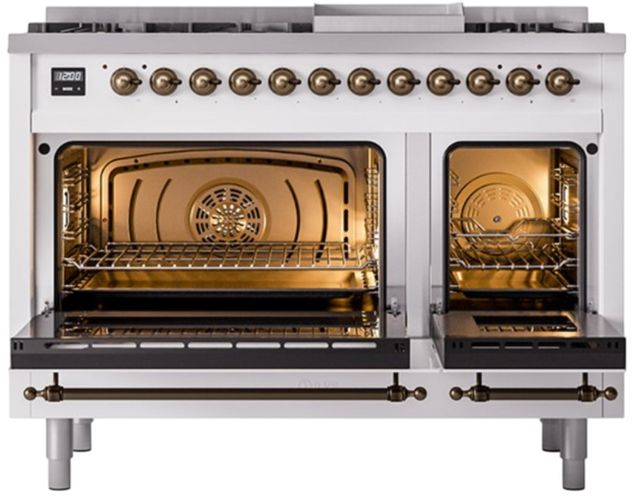 Ilve® Nostalgie II Noblesse 48'' Custom RAL Color Pro Style Dual Fuel Range with Burnished Trim-1